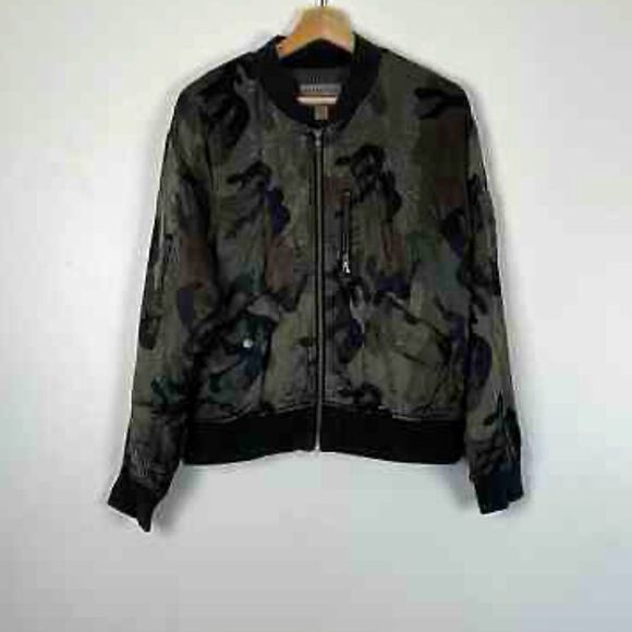 Anthropologie Marrakech Camo Satin Bomber Zip Up Jacket Sz XS - Picture 1 of 12